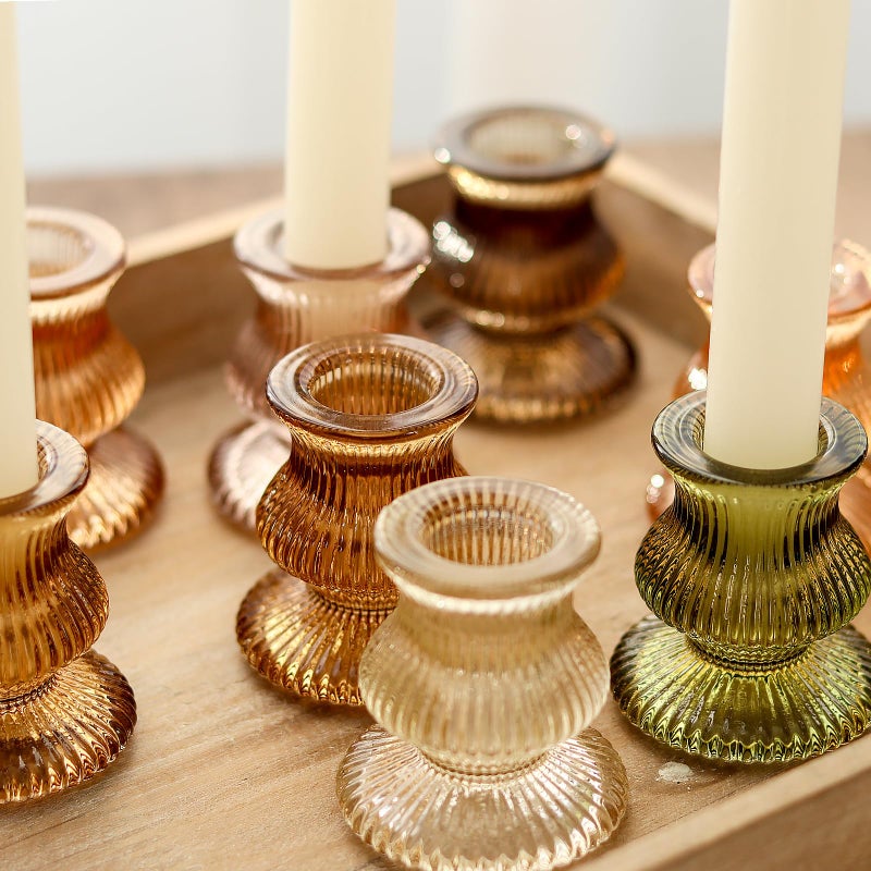WDHODEC Taper Candle Holders 12PCS Glass Candlestick Holders for Table Centerpiece Vintage Colorful Candle Sticks for Wedding  Party and Festival Decoration(Brown) - Image 2